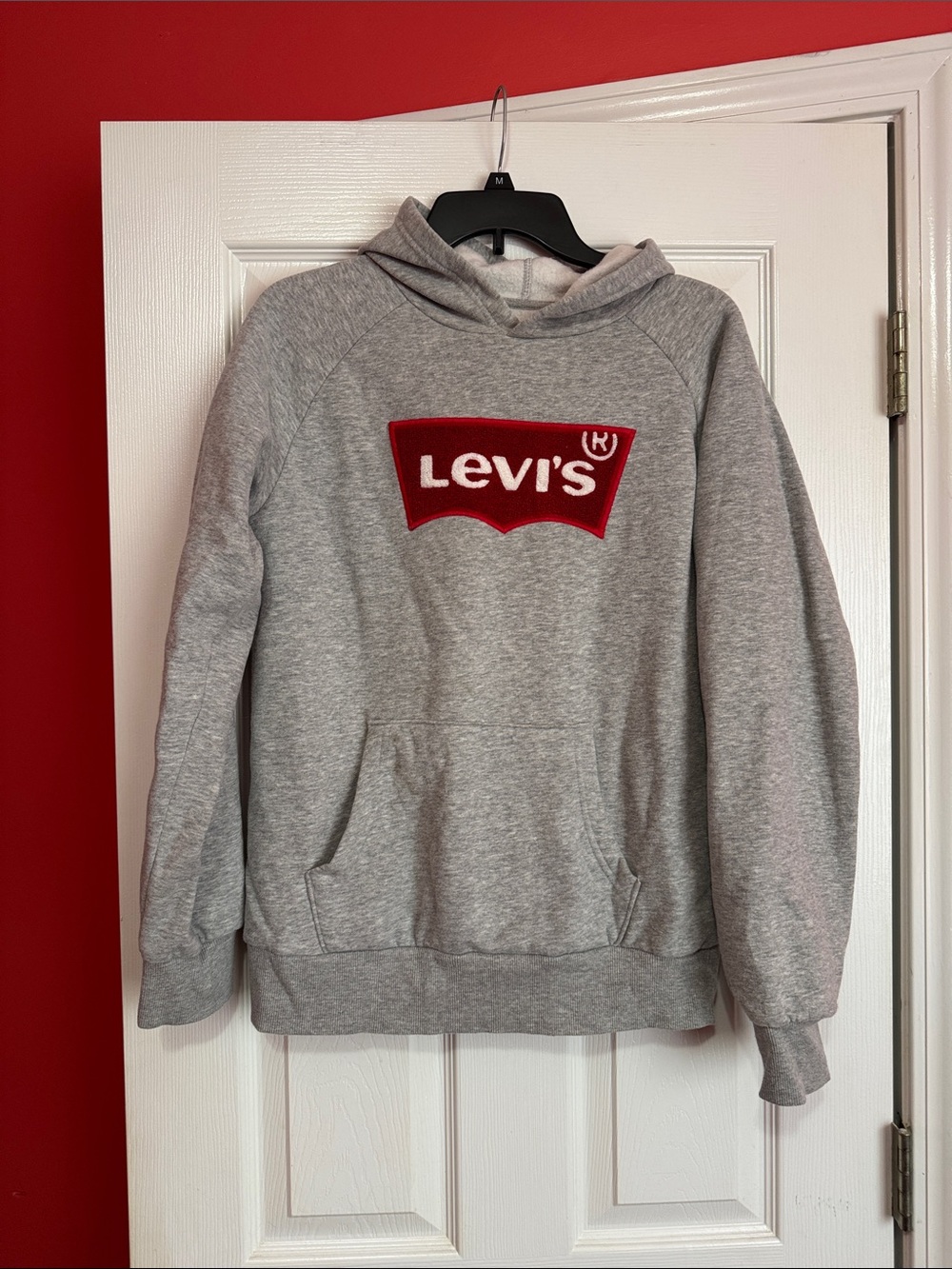 Levi's Gray Pullover Hoodie with Red Logo Patch